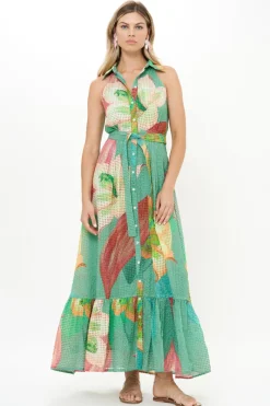Oliphant Sleeveless Shirt Dress Maxi- Hibiscus Sage