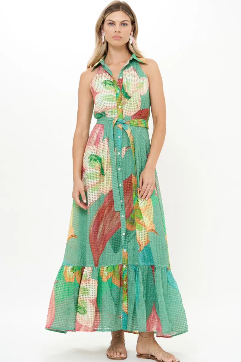 Oliphant Sleeveless Shirt Dress Maxi- Hibiscus Sage