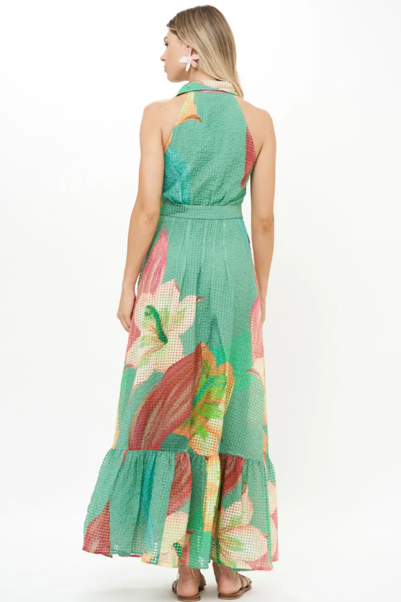 Oliphant Sleeveless Shirt Dress Maxi- Hibiscus Sage