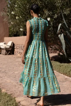 Oliphant Sleeveless Smocked Maxi- Ascot Teal