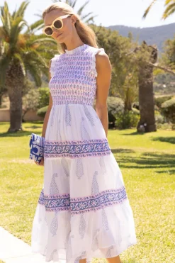 Oliphant Sleeveless Smocked Maxi- Aptos Blue