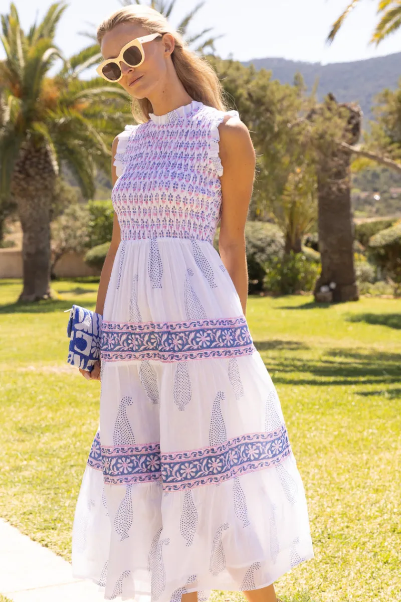 Oliphant Sleeveless Smocked Maxi- Aptos Blue
