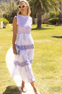Oliphant Sleeveless Smocked Maxi- Aptos Blue
