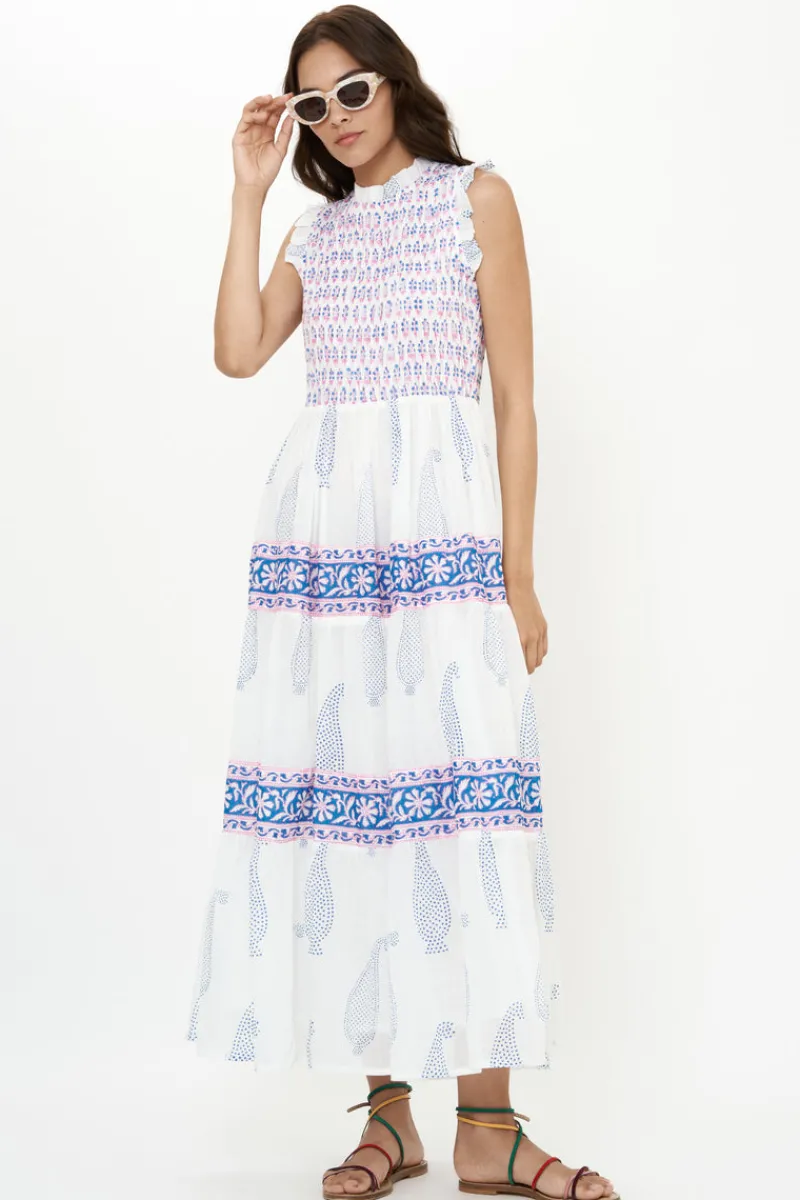 Oliphant Sleeveless Smocked Maxi- Aptos Blue