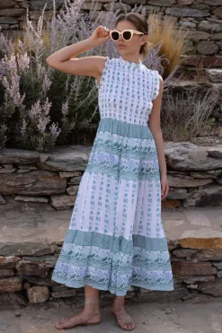 Oliphant Sleeveless Smocked Maxi- Boreggo Green