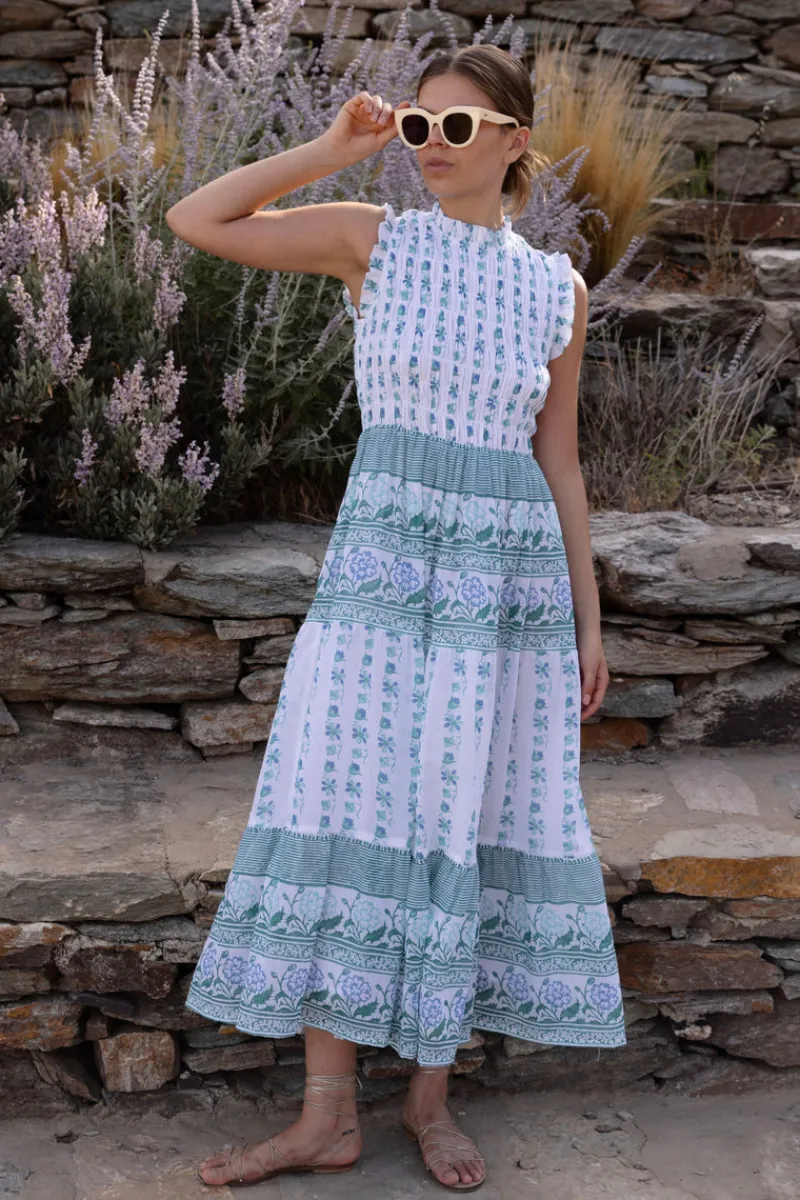Oliphant Sleeveless Smocked Maxi- Boreggo Green