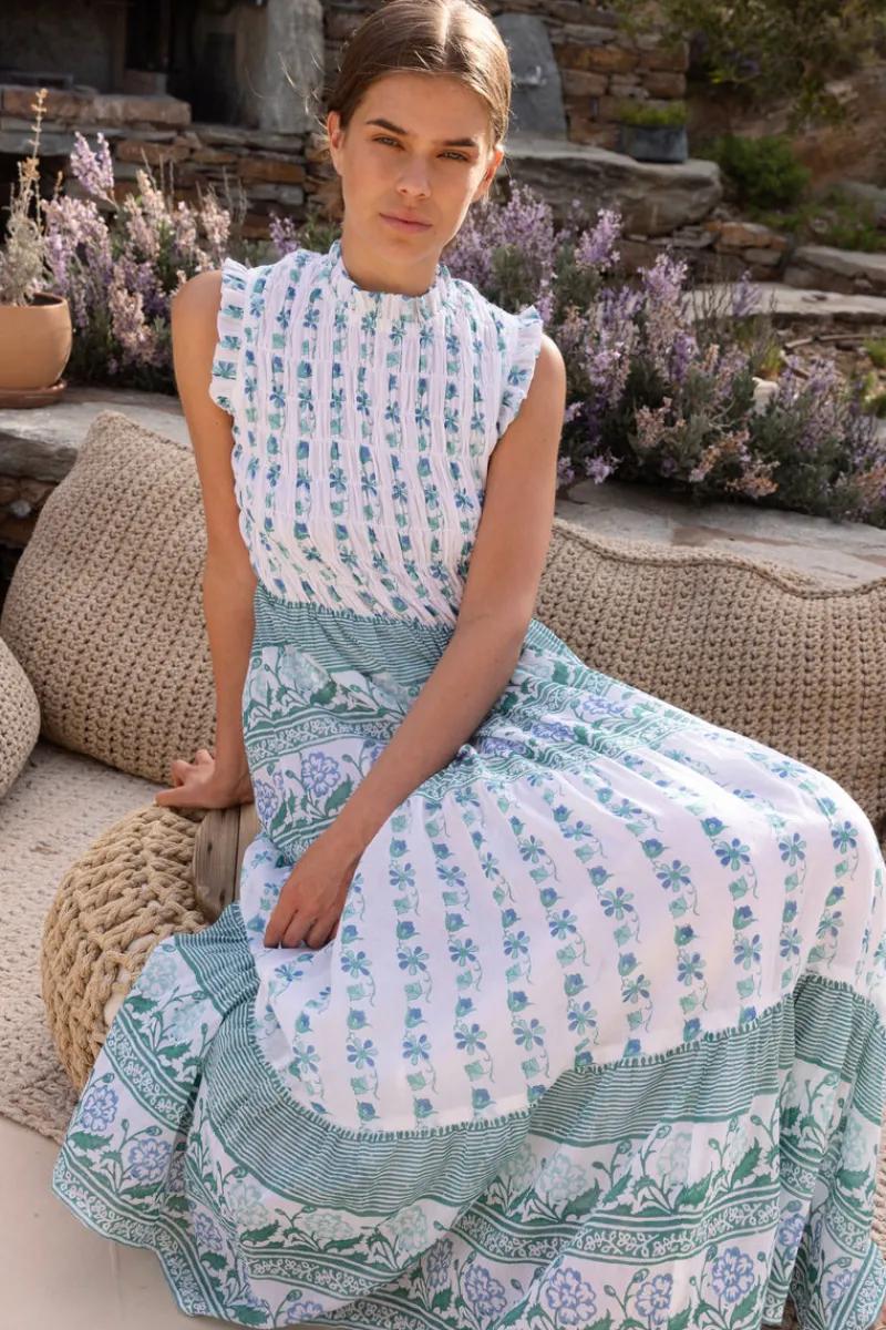 Oliphant Sleeveless Smocked Maxi- Boreggo Green