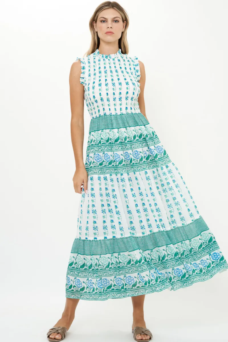 Oliphant Sleeveless Smocked Maxi- Boreggo Green