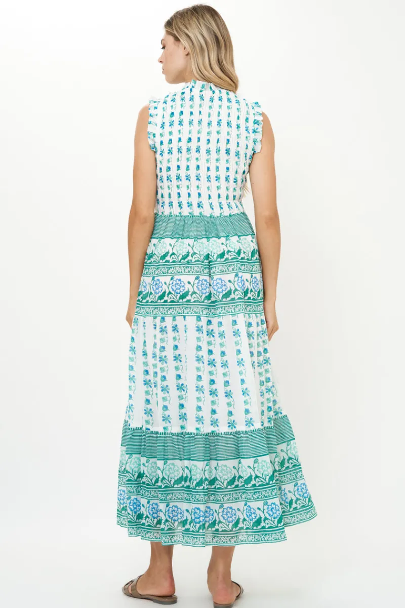 Oliphant Sleeveless Smocked Maxi- Boreggo Green