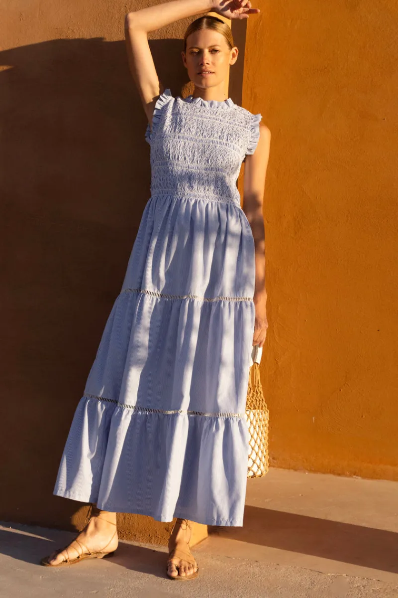 Oliphant Sleeveless Smocked Maxi- Chatham Blue