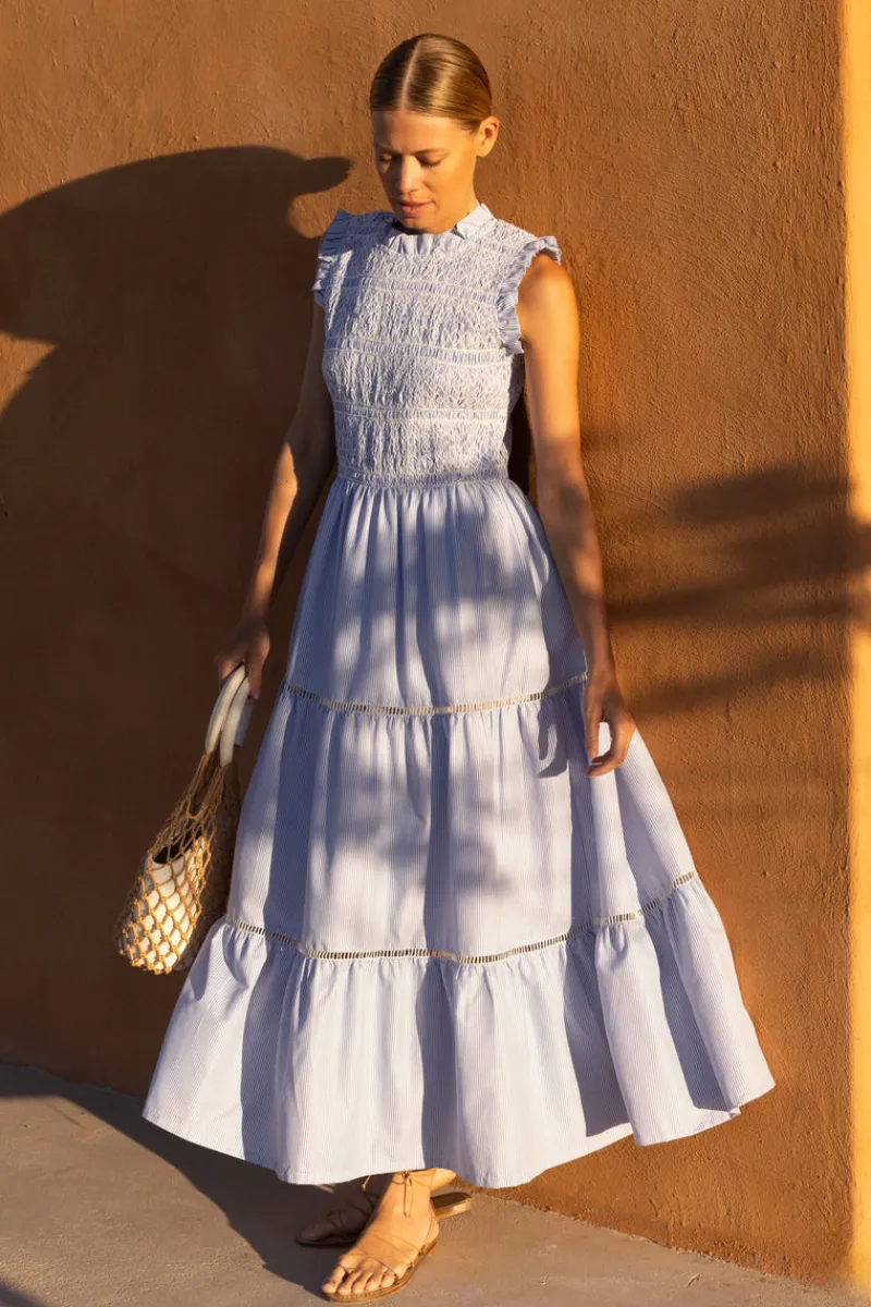 Oliphant Sleeveless Smocked Maxi- Chatham Blue