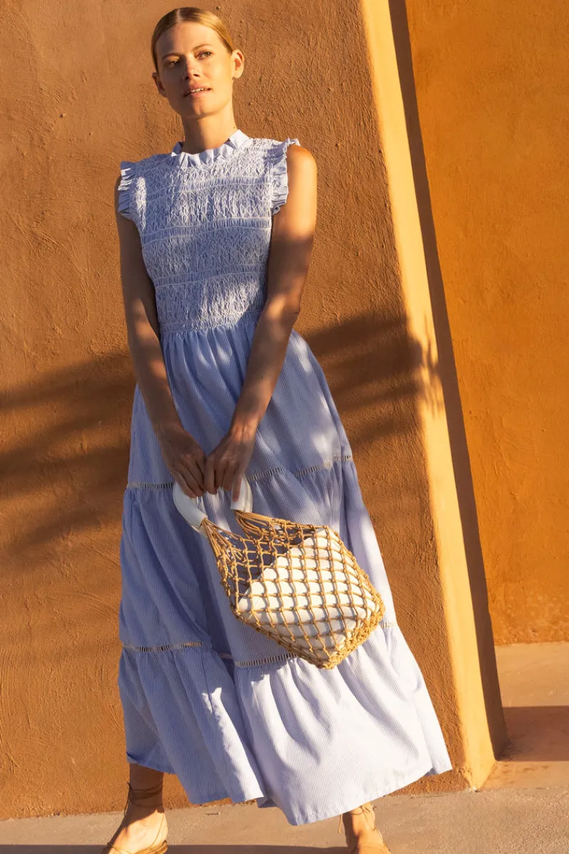 Oliphant Sleeveless Smocked Maxi- Chatham Blue