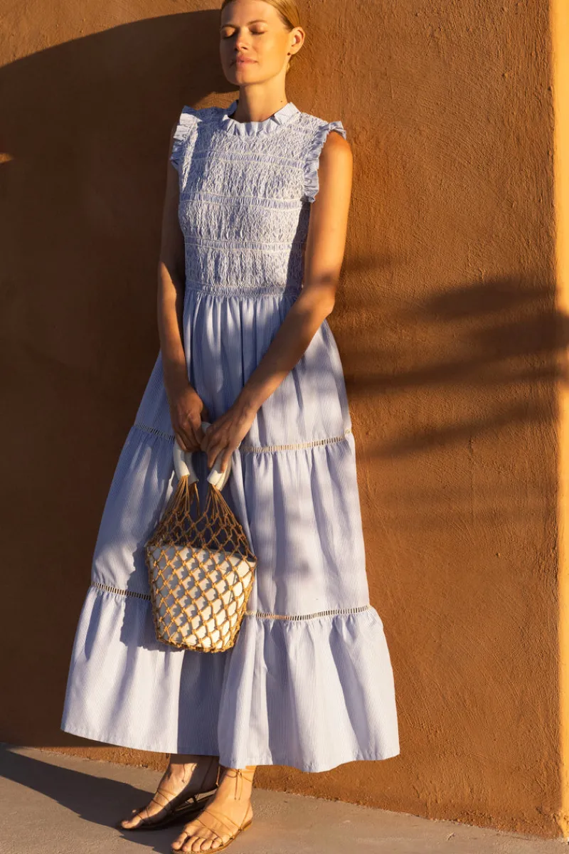 Oliphant Sleeveless Smocked Maxi- Chatham Blue