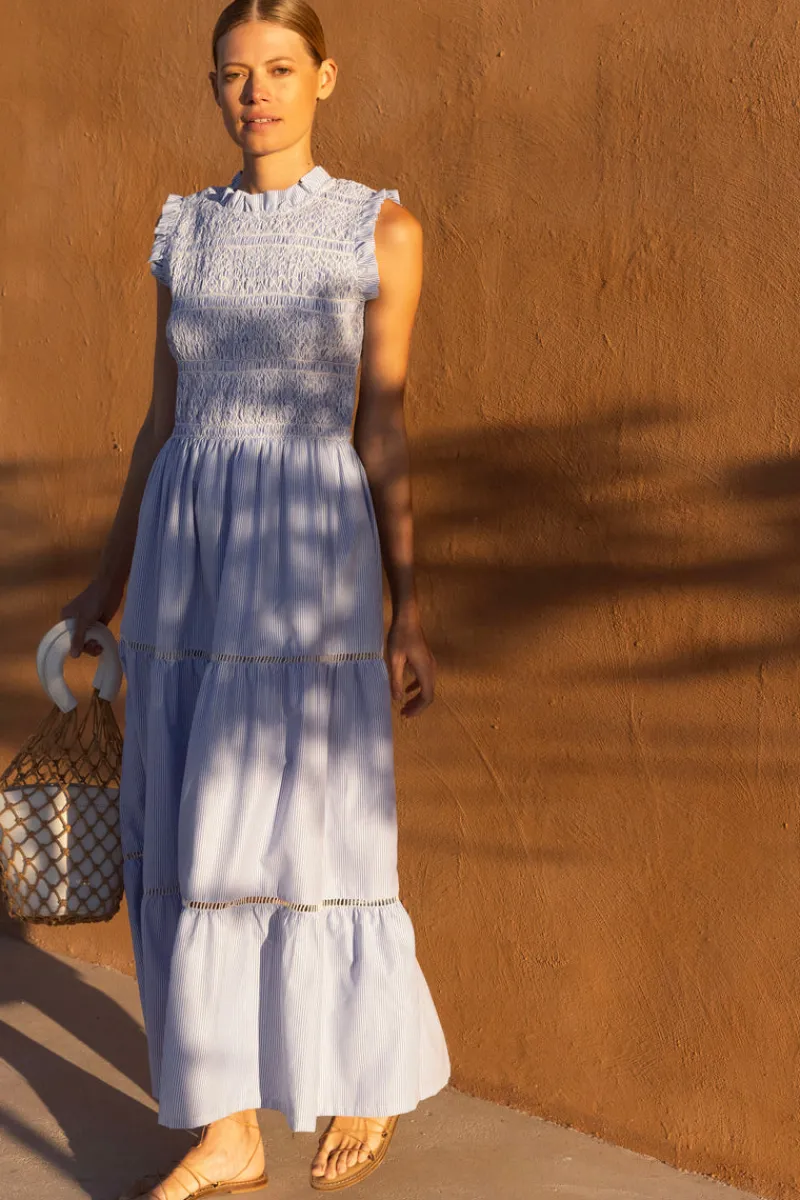 Oliphant Sleeveless Smocked Maxi- Chatham Blue