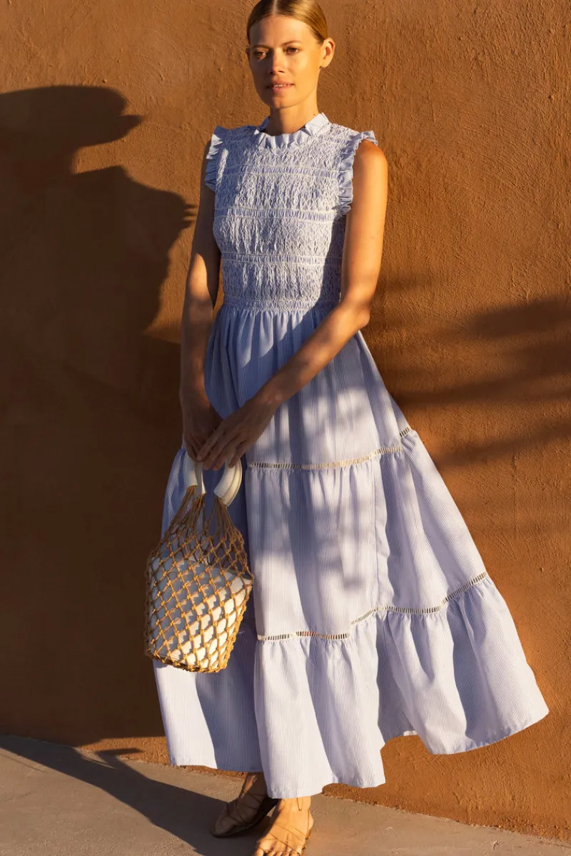 Oliphant Sleeveless Smocked Maxi- Chatham Blue