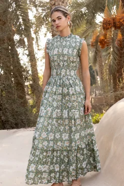Oliphant Sleeveless Smocked Maxi- Ivy Olive