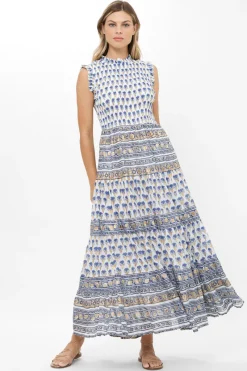 Oliphant Sleeveless Smocked Maxi- Lotus Navy