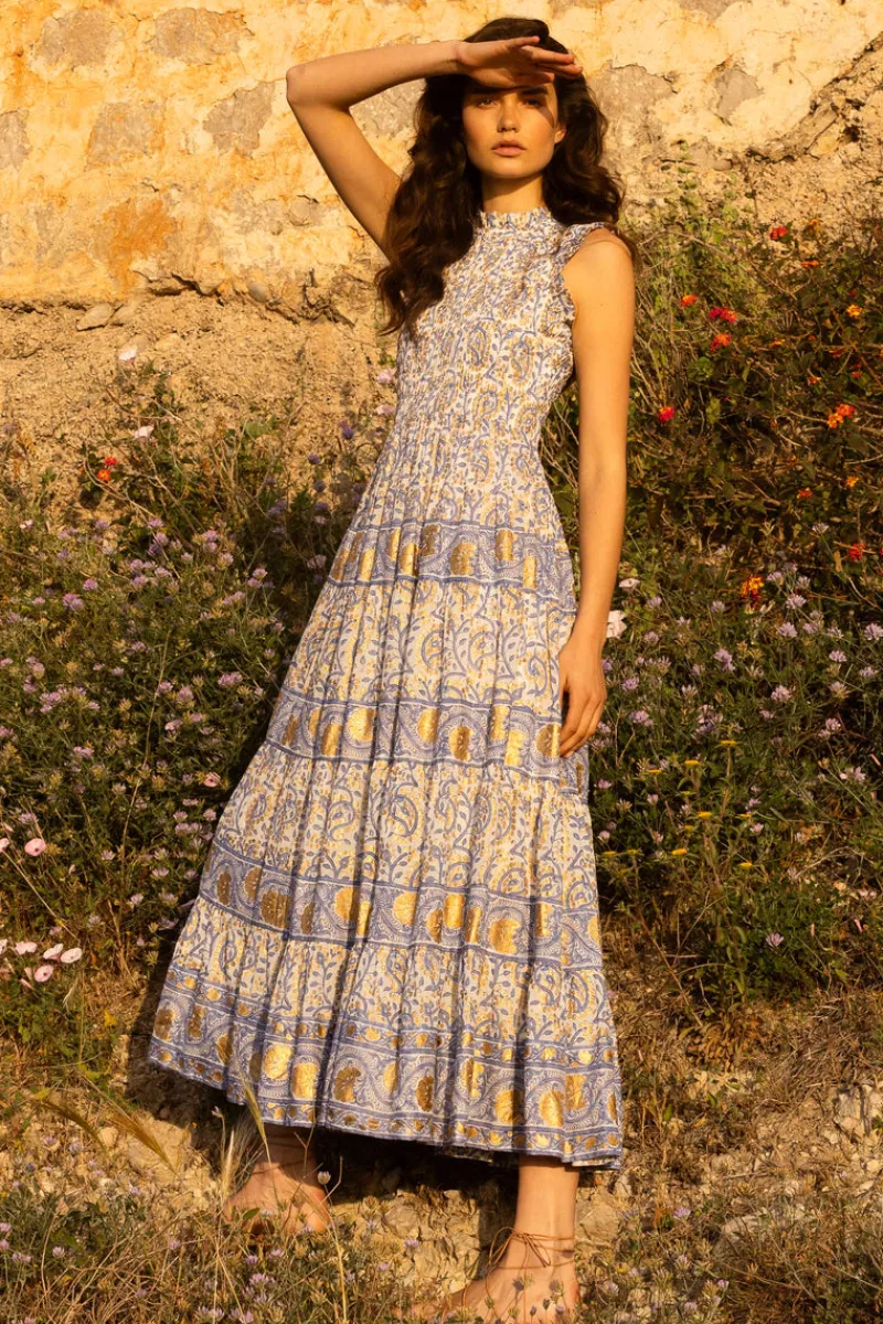 Oliphant Sleeveless Smocked Maxi- Marseille Blue