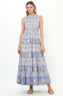 Oliphant Sleeveless Smocked Maxi- Marseille Blue
