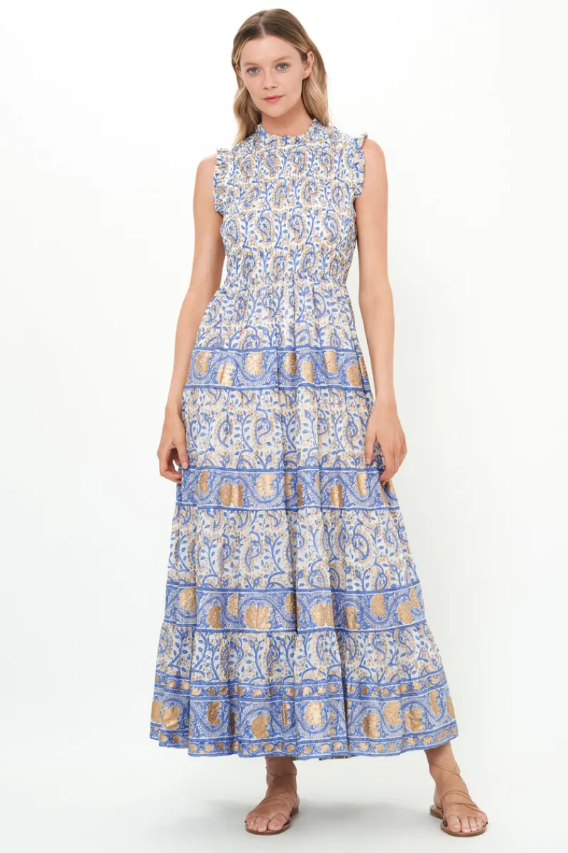Oliphant Sleeveless Smocked Maxi- Marseille Blue