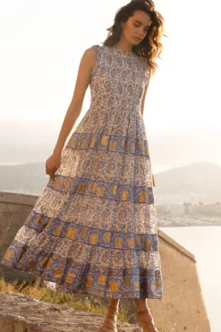 Oliphant Sleeveless Smocked Maxi- Marseille Blue