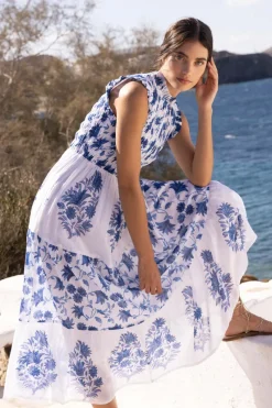 Oliphant Sleeveless Smocked Maxi- Marion Blue