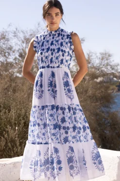 Oliphant Sleeveless Smocked Maxi- Marion Blue