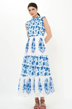 Oliphant Sleeveless Smocked Maxi- Marion Blue