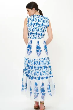 Oliphant Sleeveless Smocked Maxi- Marion Blue