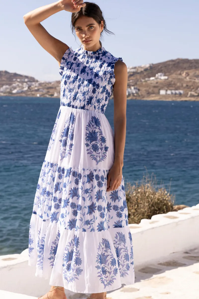 Oliphant Sleeveless Smocked Maxi- Marion Blue
