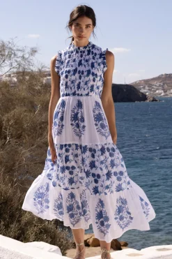 Oliphant Sleeveless Smocked Maxi- Marion Blue