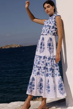 Oliphant Sleeveless Smocked Maxi- Marion Blue