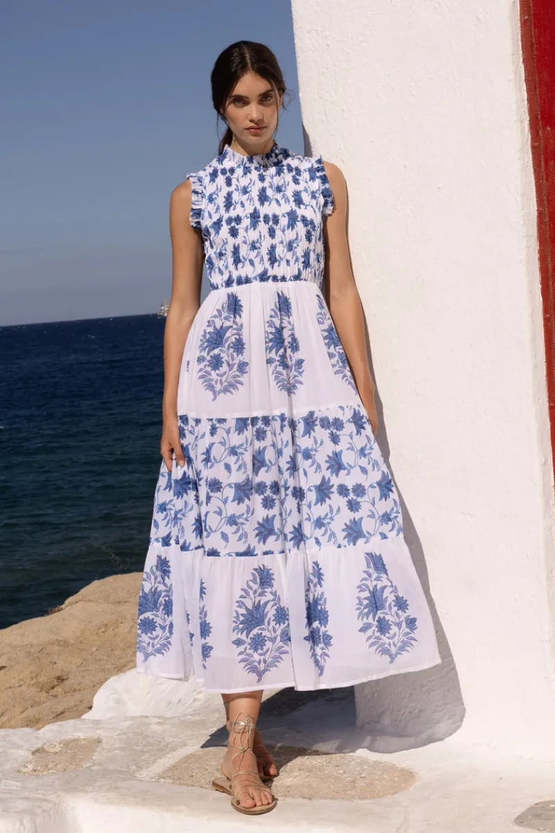 Oliphant Sleeveless Smocked Maxi- Marion Blue