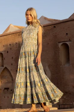 Oliphant Sleeveless Smocked Maxi- Marseille Green