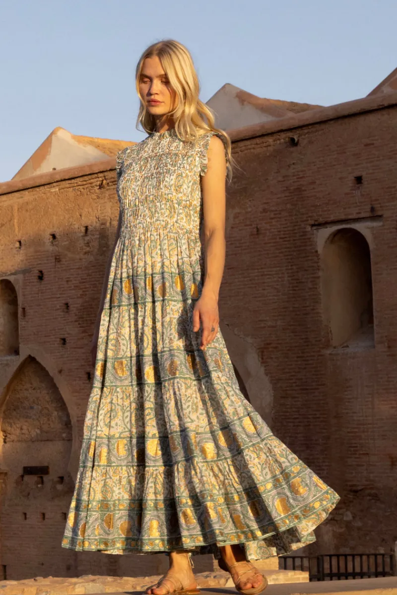 Oliphant Sleeveless Smocked Maxi- Marseille Green