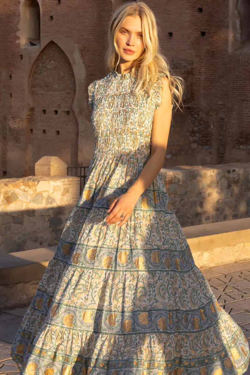 Oliphant Sleeveless Smocked Maxi- Marseille Green