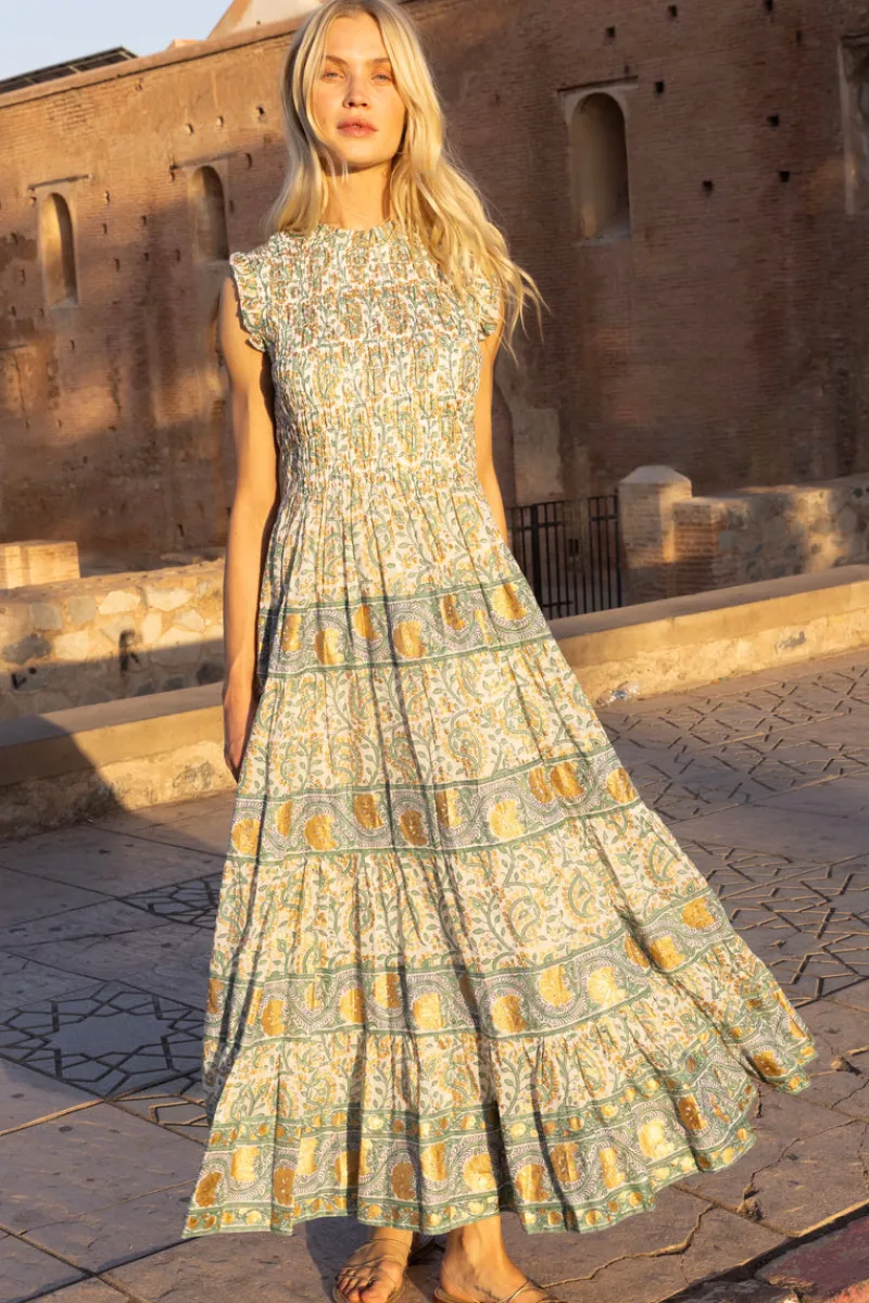 Oliphant Sleeveless Smocked Maxi- Marseille Green