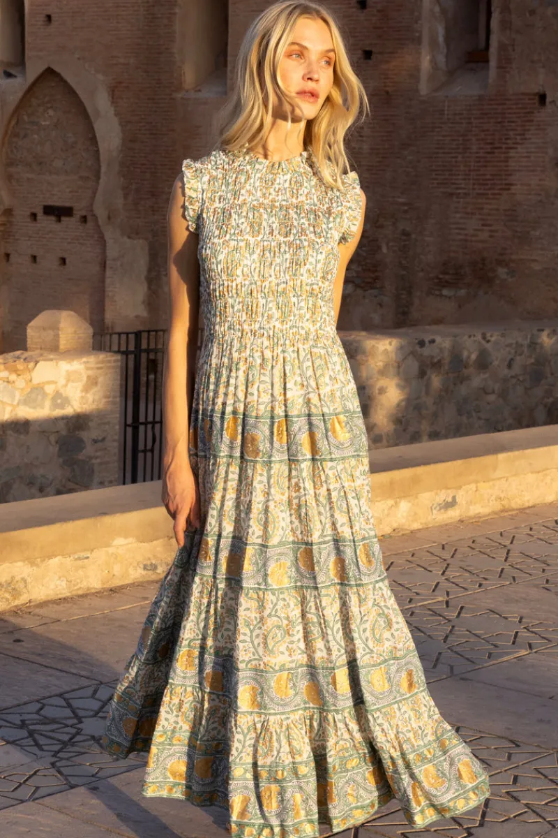 Oliphant Sleeveless Smocked Maxi- Marseille Green