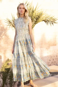 Oliphant Sleeveless Smocked Maxi- Marseille Green