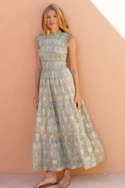 Oliphant Sleeveless Smocked Maxi- Mughal Green