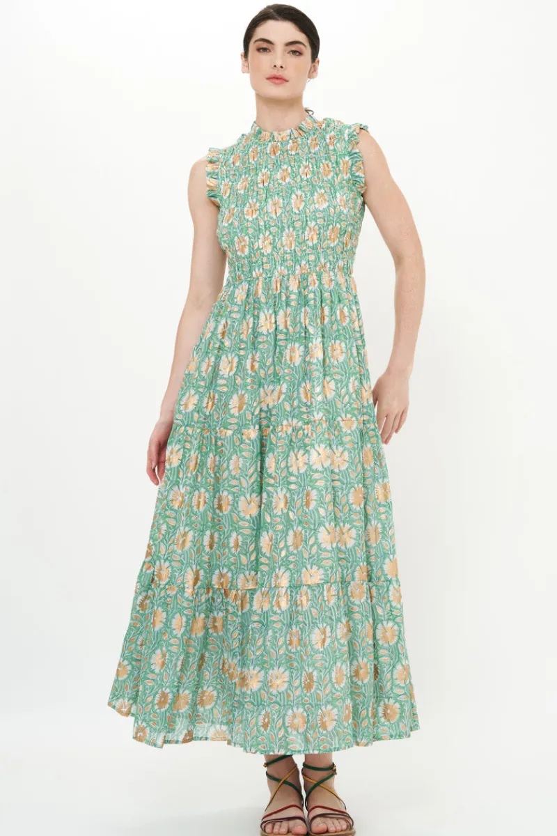 Oliphant Sleeveless Smocked Maxi- Mughal Green
