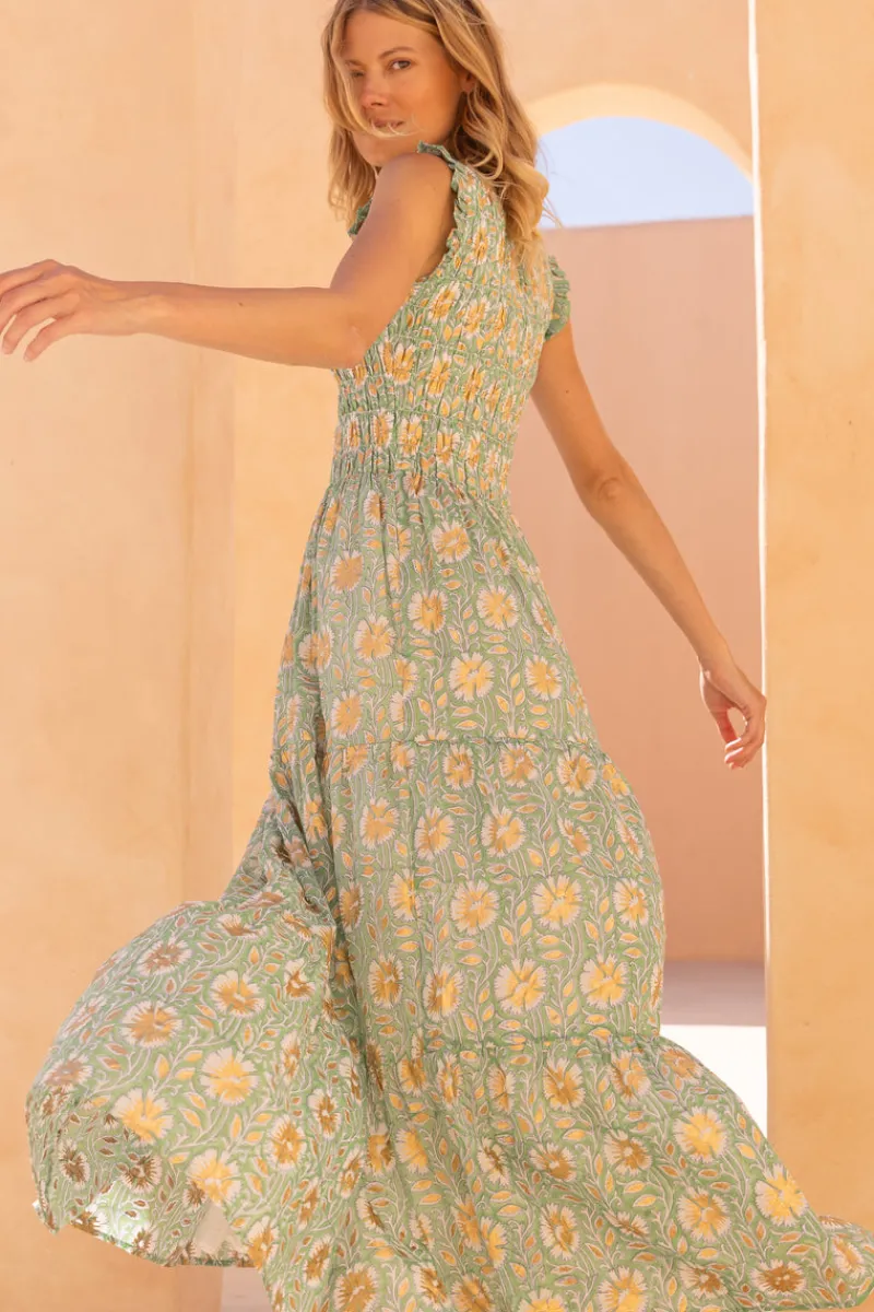 Oliphant Sleeveless Smocked Maxi- Mughal Green
