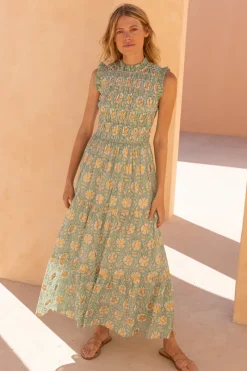 Oliphant Sleeveless Smocked Maxi- Mughal Green