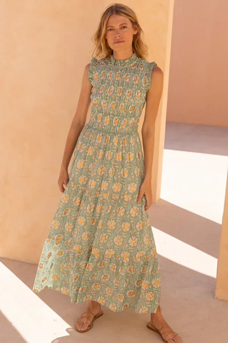 Oliphant Sleeveless Smocked Maxi- Mughal Green