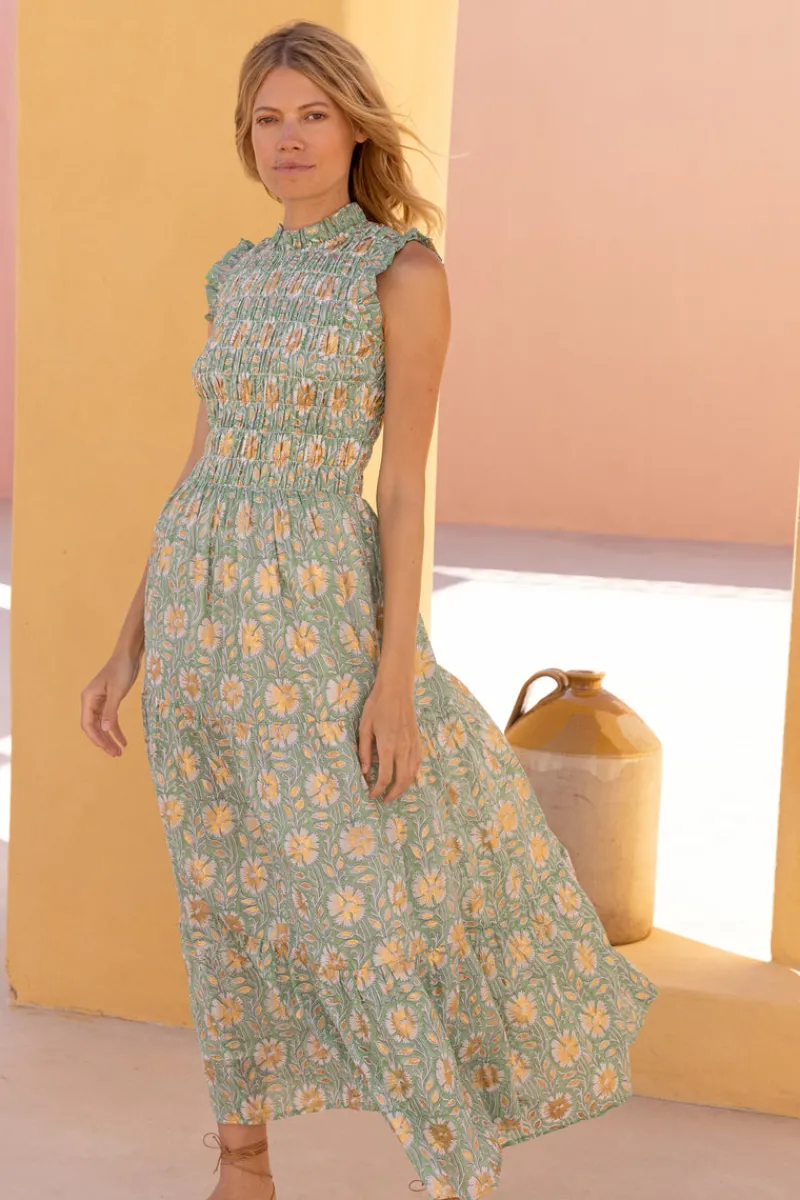 Oliphant Sleeveless Smocked Maxi- Mughal Green