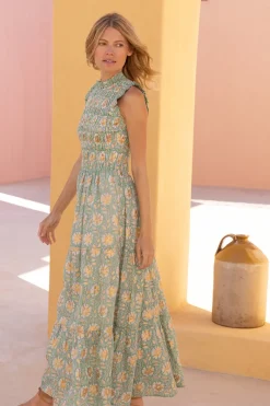 Oliphant Sleeveless Smocked Maxi- Mughal Green