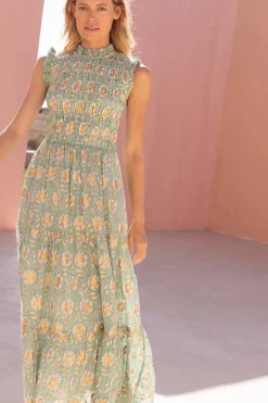 Oliphant Sleeveless Smocked Maxi- Mughal Green