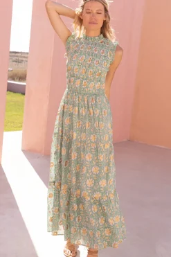 Oliphant Sleeveless Smocked Maxi- Mughal Green