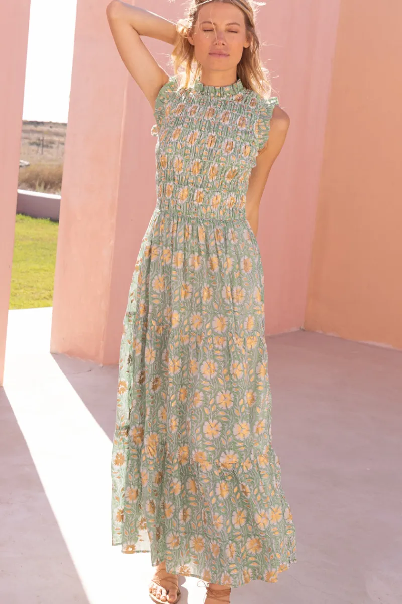 Oliphant Sleeveless Smocked Maxi- Mughal Green