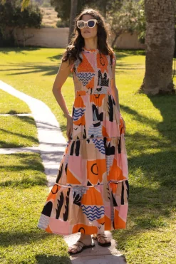 Oliphant Sleeveless Smocked Maxi- Riviera Orange
